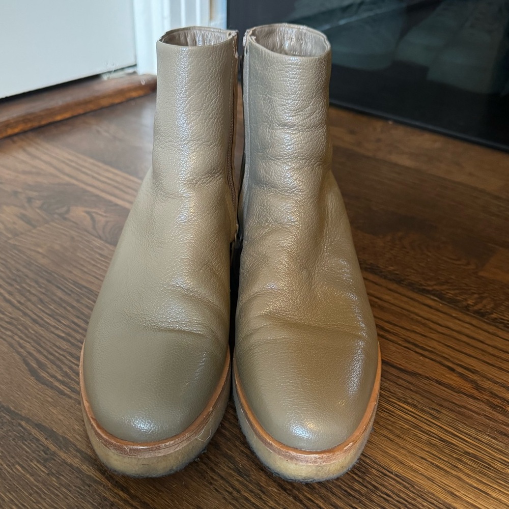 The Row Leather Boots with Fur Trim